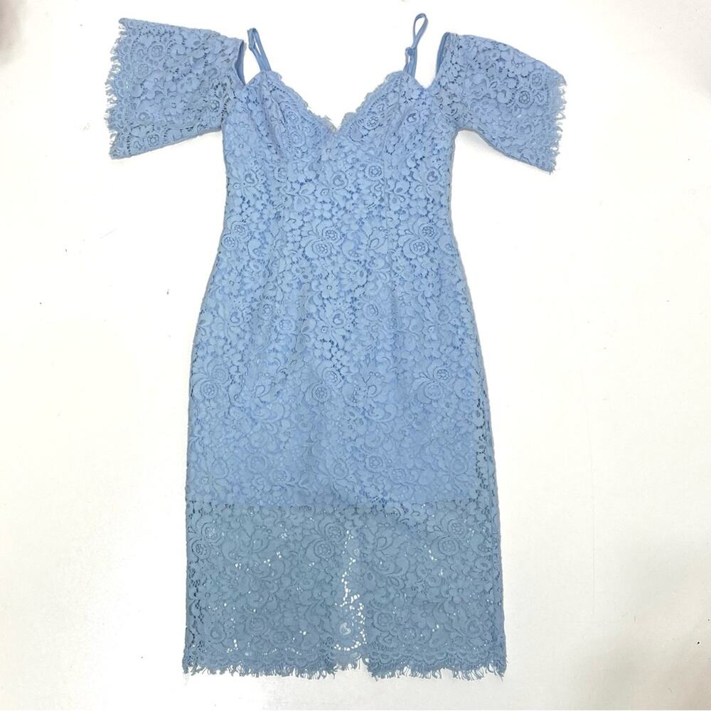 Bardot Karlie Cold Shoulder Blue Lace Midi Cocktail Dress